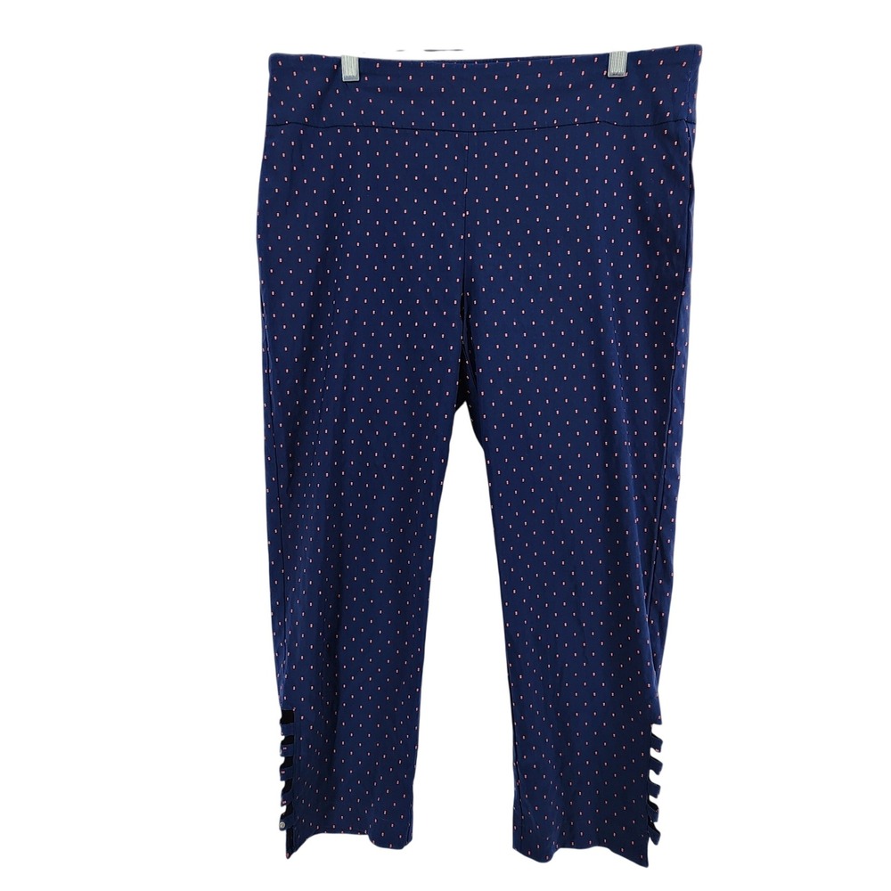 Attyre 14 Blue Dotted Crop Pants Strappy Rhinestone Hem Career Work Business - Picture 2 of 9